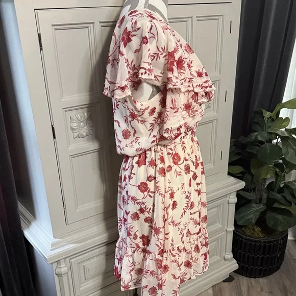 Rebecca Minkoff Floral Ruffle Dress in Red and White Size Large - Picture 9 of 16
